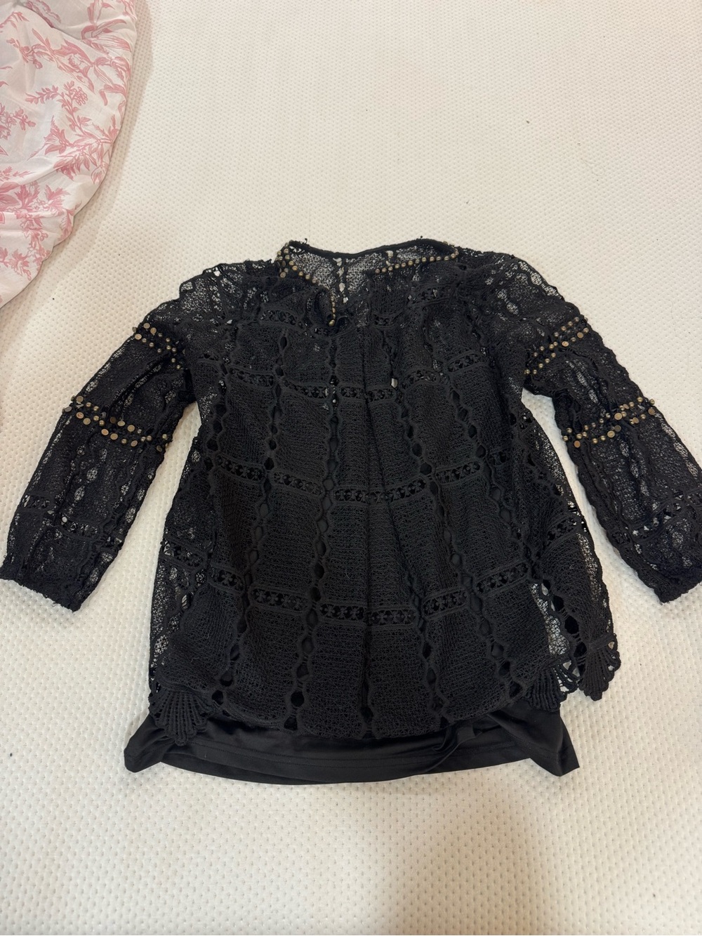 Black Lace Crochet Long-Sleeve Women's Top